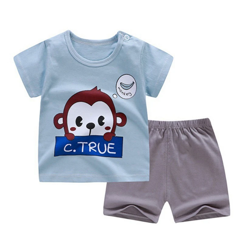 Casual Toddler Outfits Baby Boy Summer Clothes Newborn Boy Clothing Set Sports T-shirt+ Shorts Suits Leaves Print Clothes - Цвет: LT1065-C