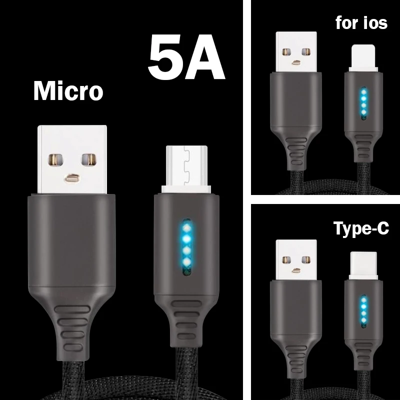 T2 быстрое зарядное устройство кабель для ios 1 м USB зарядный кабель для передачи данных type-C Micro USB Мобильный телефон 3A Android супер зарядное устройство USB линия передачи данных