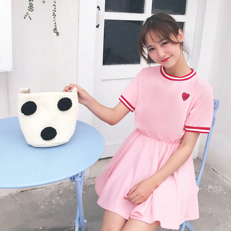 Женское платье с вышивкой Kawaii Love летнее корейское модное платье-пуловер со