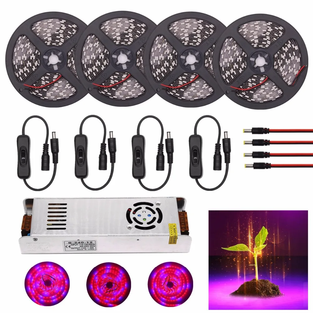 

LED Grow Lights 30M 20M 15M 10M 5M DC 12V Waterproof Plant Growing LED Strip Light Flexible tape 60led/m with Power Switch