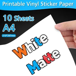 Transparent Waterproof Vinyl Sticker Paper - 10 Sheets A4 Self-Adhesive (10-White Matte)