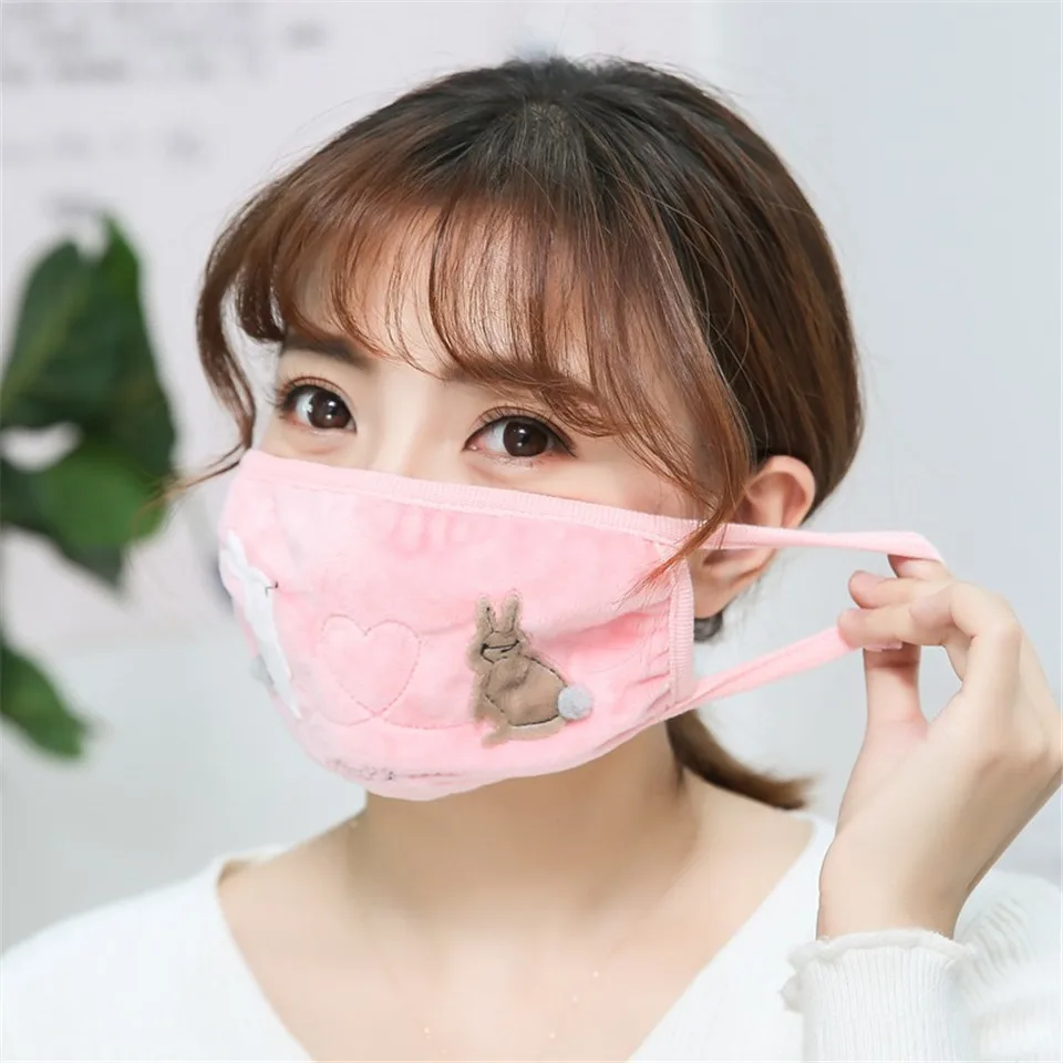 Cartoon Cat Pattern Mask Female Face Mask Cute Cotton Mouth Anti-dust Pollution Masks Winter Outdoor Warm Masker For Girls