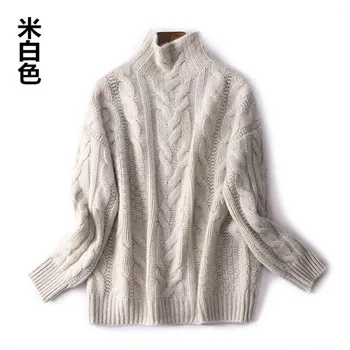 

2019 autumn and winter new cashmere sweater women's short loose loose flower thick half-neck sweater bottoming sweate