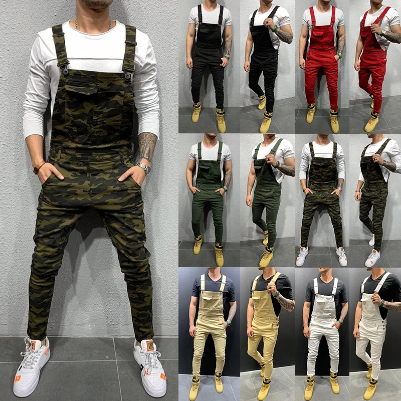 Spring Male Sleeveless Trousers Work Jumpsuit Men Pocket Overalls Pants Man Suspender Five Color Autumn Jumpsuit Casual 2019