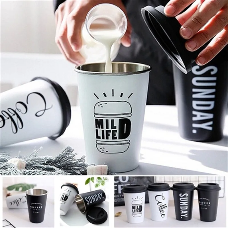 Thickened Stainless Steel Coffee Mugs Tea Cups Big Travel Mug Camping Mug Coffee Cup with Sleeve Lid