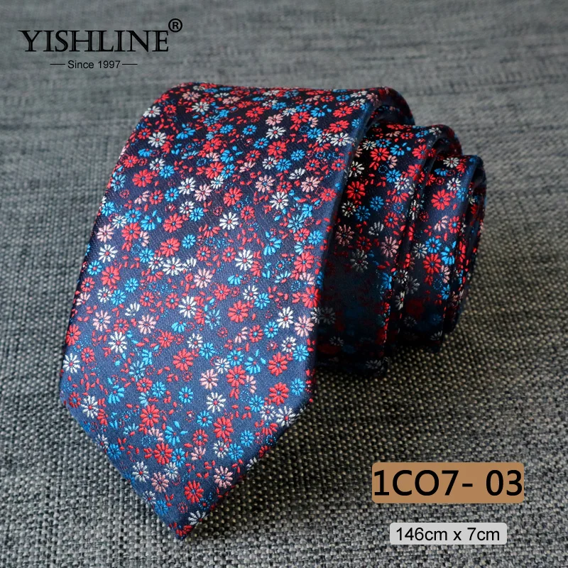 YISHLINE модный мужской галстук 7 см с узором пейсли, Классический Цветочный галстук, 1200 иглы, галстуки для шеи, галстук для жениха, Свадебный галстук, обтягивающий синий и красный цвета - Цвет: 1CO7-3