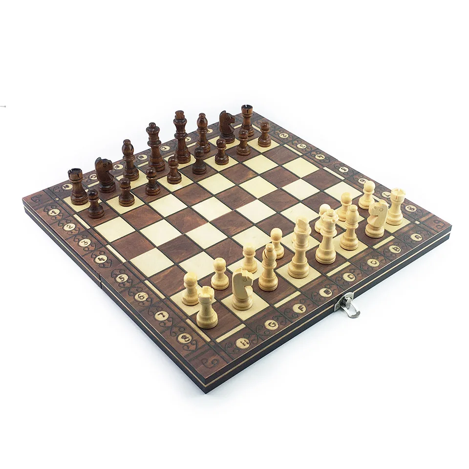 Chesse International Chess Game Super Checkers 3 in 1 Chess Wooden Travel Set Folding Chessboard Backgammon