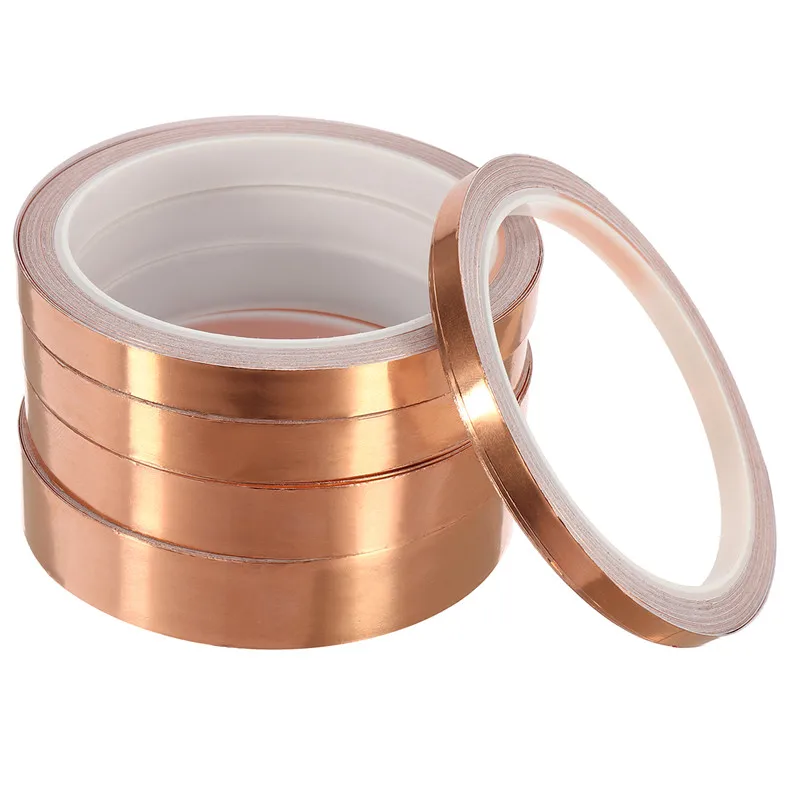 

10m 6mm/10mm/12mm/15mm/20mm Single-sided Adhesive Conductive Copper Foil Tape Guitar Pickup EMI Shield Eliminate EMI Anti-static