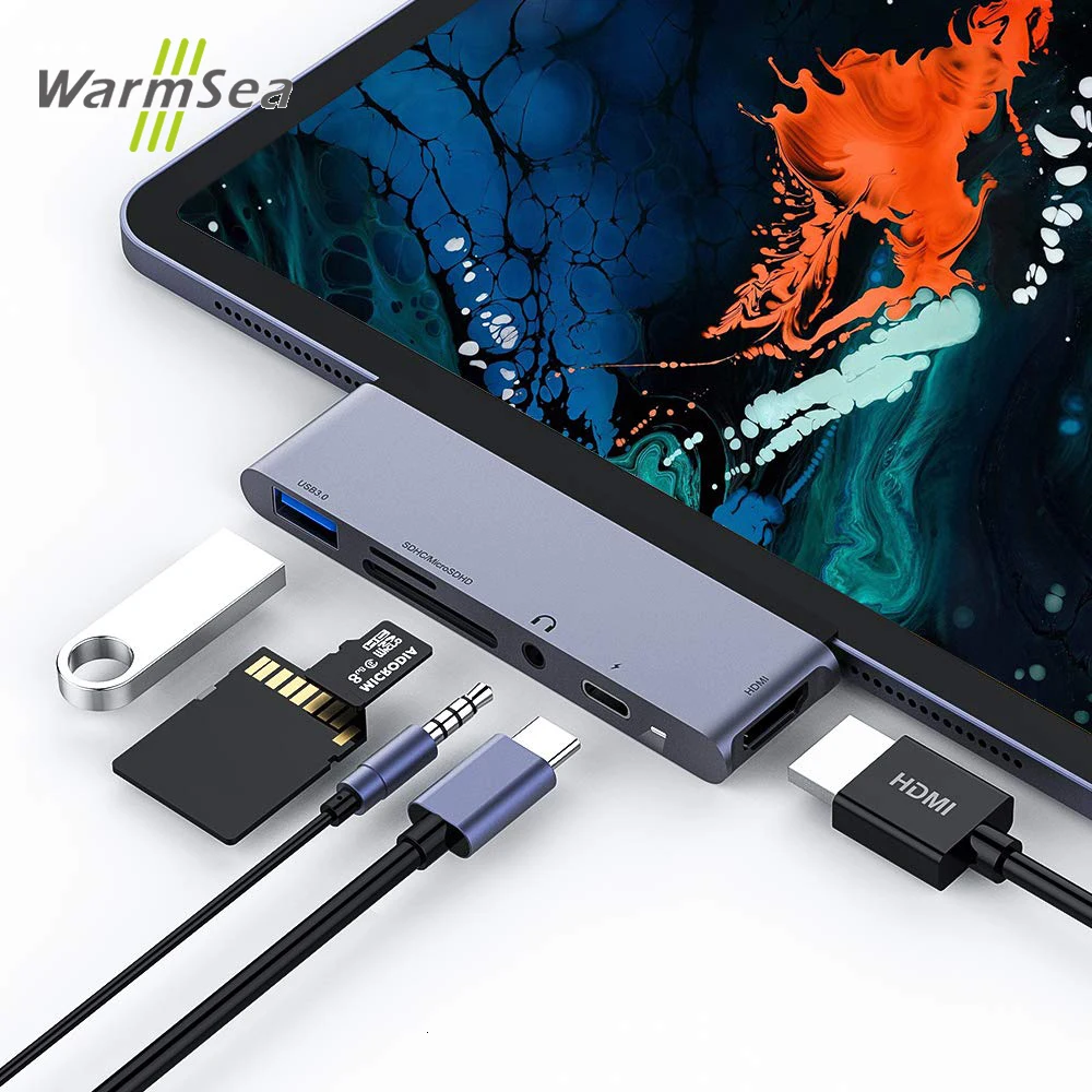 USB C концентратор для iPad Pro концентратор usb type C до 4K HDMI адаптер USB SD/TF кард-ридер 3,5 мм разъем для наушников PD Зарядка для MacBook Pro