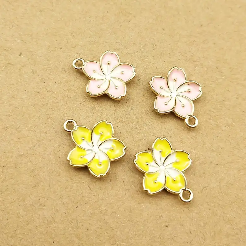 

10pcs 13x16mm enamel sakura flower charm for jewelry making earring pendant fashion charms