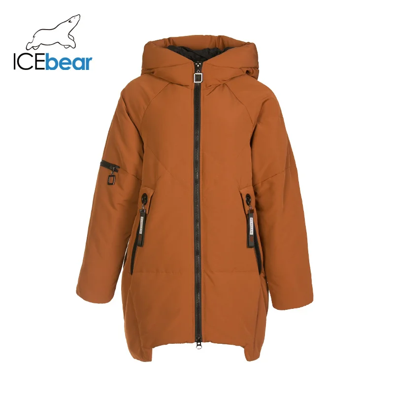 Женское длинное пуховое пальто ICEbear модная теплая парка с капюшоном модель GN218328P