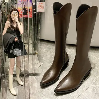 

Autumn 2020 new style pointed high boots Knight boots Western Cowboy Boots white boots women thick heel thin boots fashion