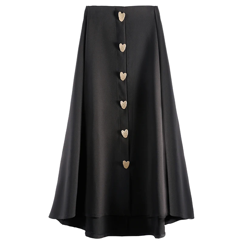 Bella philosophy 2002 women spring design black skirts long A-line loose lady elegant party metal button clothing | Женская одежда