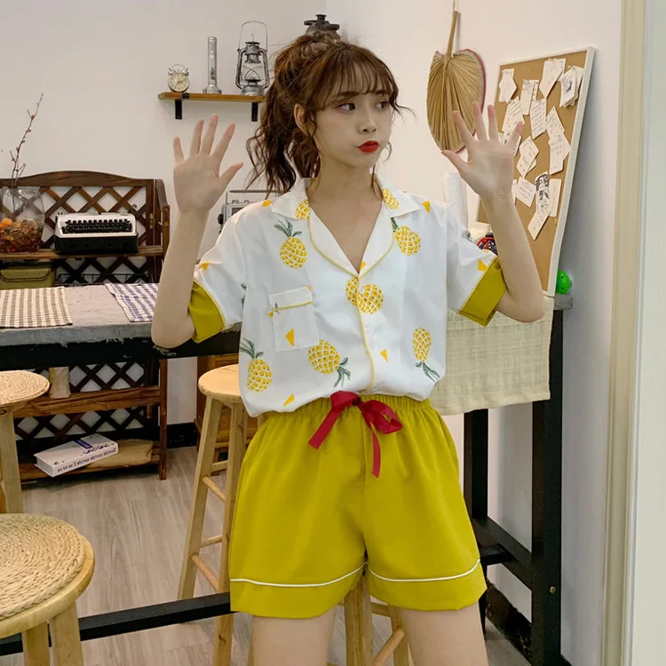 

Pajamas Women's 2019 Summer New Style Korean-style Short Sleeve Thin Spring And Autumn Loose-Fit Homewear Set Two-Piece Set-Oute