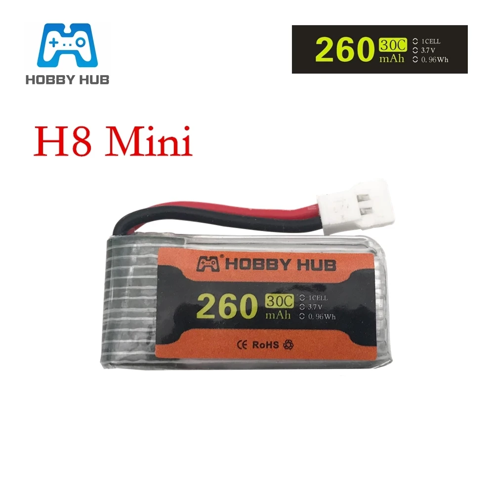 Литий ионный аккумулятор 3 7 в 260 мач для квадрокоптера JJRC H8 H8mini H2 H20 H36 H48 Eachine E010 E010C