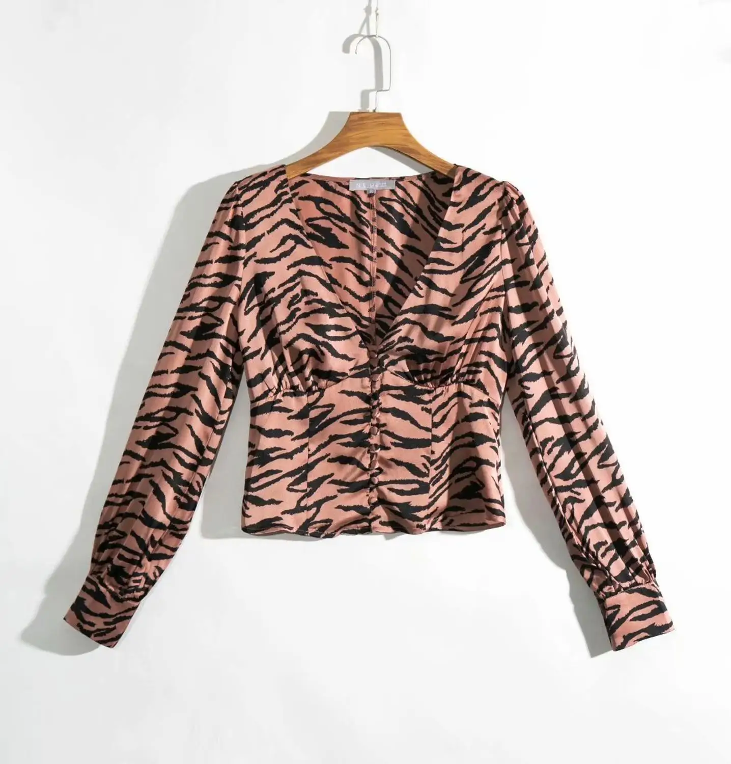BL1365 tiger N429 Bazaleas, Сексуальная рубашка с v-образным вырезом, тигровый принт, blusas mujer de moda,, винтажные пуговицы, Женские топы и блузки - Color: BL1365 tiger N429
