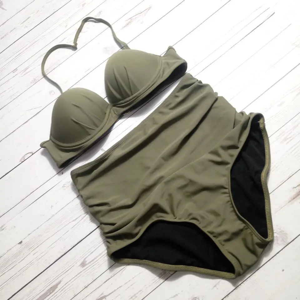 

Black Sexy Bikini High Waist Swimsuit Girls Ruffles Push Up Swimwear Women Swimwear Green Swimsuit Summer Swim Suits Two pieces