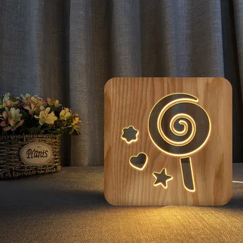 

Lollipop Solid Wood LED Night Light USB Creative European-Style Desk Lamp Christmas Lights Holiday Lights