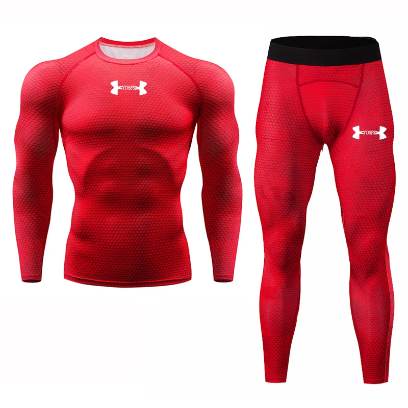 

2Pcs/Set Brand Compression Tight Running sets Fitness Sportswear suits Long-sleeve shirts tights pants set men Quick dry suits