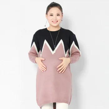 

Spring and autumn new pregnant fashion sweater neck loose shirt color sweater long-sleeve wild bottoming shirt maternity dress