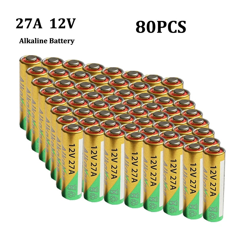 80Pcs 27A 12V V27GA ALK27A A27BP dry alkaline battery 27AE 27MN A27 for  doorbell car alarm walkman car remote control etc