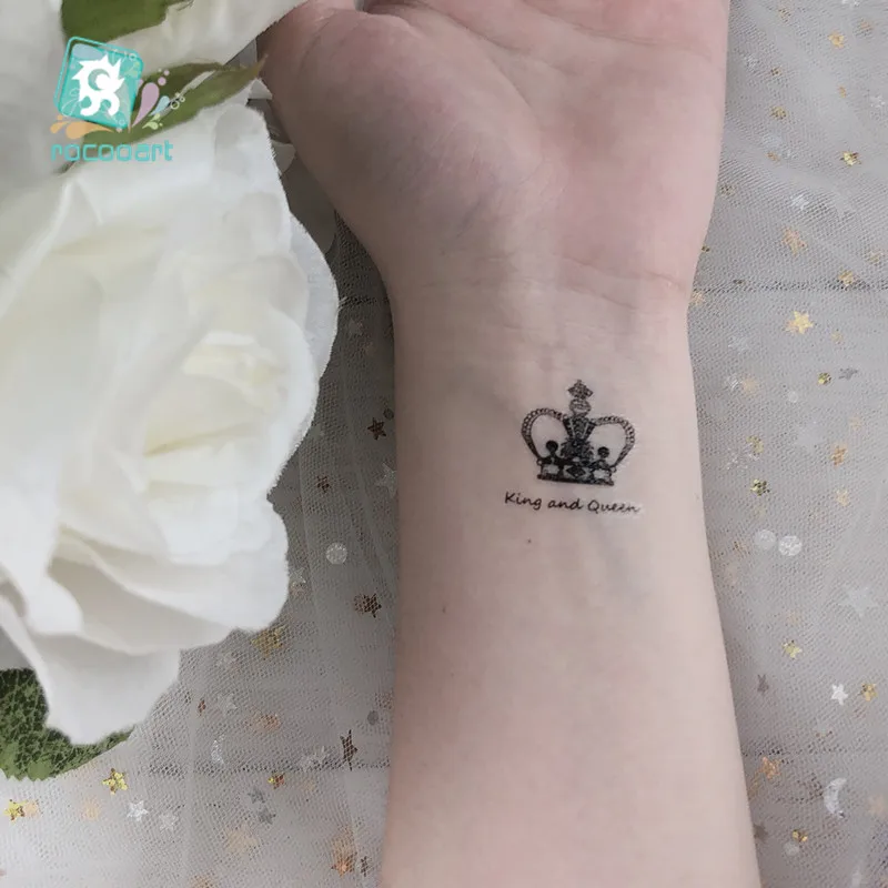 1 лист, Королевская корона, временная татуировка, поддельная татуировка на запястье, боди-арт, татуировка, корона, английские слова, узор, тату, наклейка