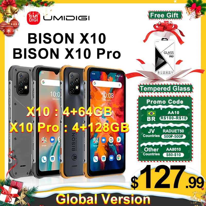 [24H доставка] UMIDIGI Bison X10 Pro 4 Гб + 64 Гб/128 ГБ NFC Глобальный смартфон IP68 Helio P60 20MP Тройная
