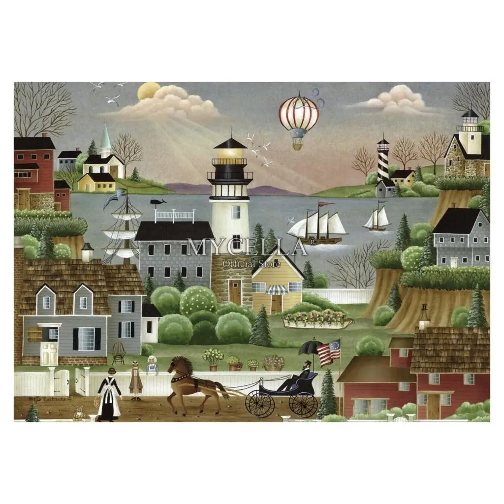 Cartoon 5d Diy Diamond Painting Cross Stitch Hot Air Balloons Lighthouses Embroidery Full Mosaic Needlework Gift | Дом и сад