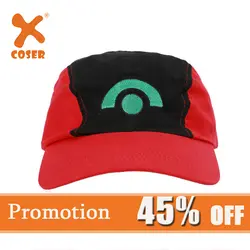 Xcoser Promotion Ash Ketchum костюмы для косплея Шляпы красный Покемон Кепка Регулируемый изогнутый козырек шляпа, бейсбольная кепка удобный хлопок