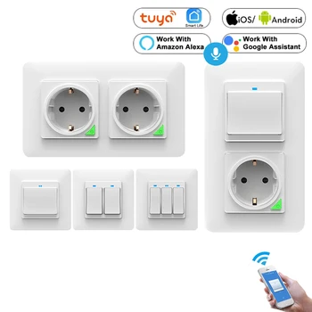 

Tuya WiFi Smart Light Wall Switch Socket Outlet Push Button DE EU Smart Life Wireless Remote Control Work with Alexa Google Home