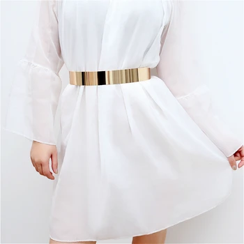 

Trendy Simple Waistband Decoration Gold Color Cummerbunds Wide Belt Dress Women Fashion Adjustable Body Jewelry Accessories