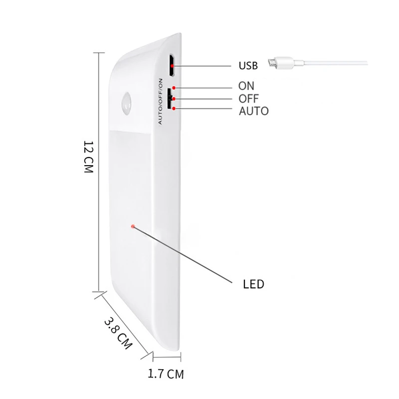 12 светодиодный USB Перезаряжаемый кухонный PIR датчик движения светодиодный светильник для спальни портативный беспроводной настенный светильник Ночной светильник Светодиодные лампы для дома