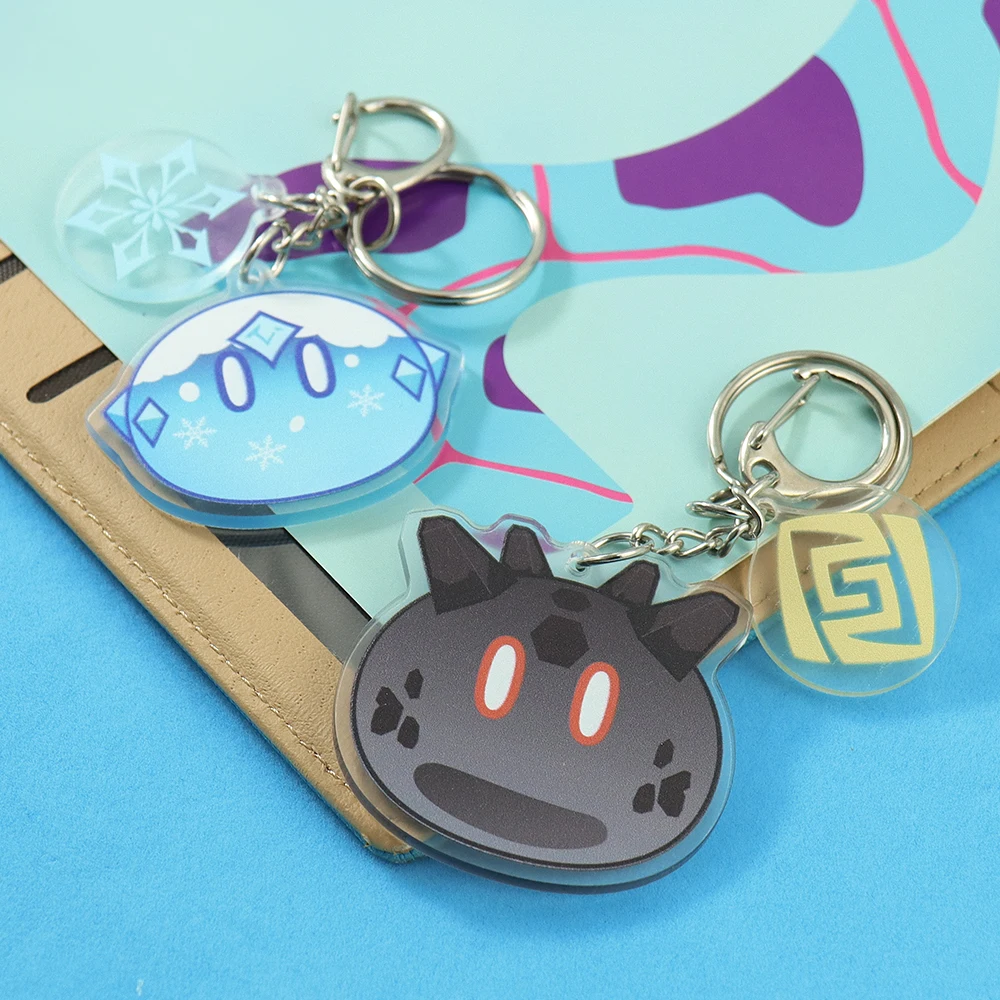 Genshin Anime Accessories Cosplay Impact Slime Keychains Genshin Eye of God 7 Element Pendant Key Ring Kawaii Cartoon Key Holder