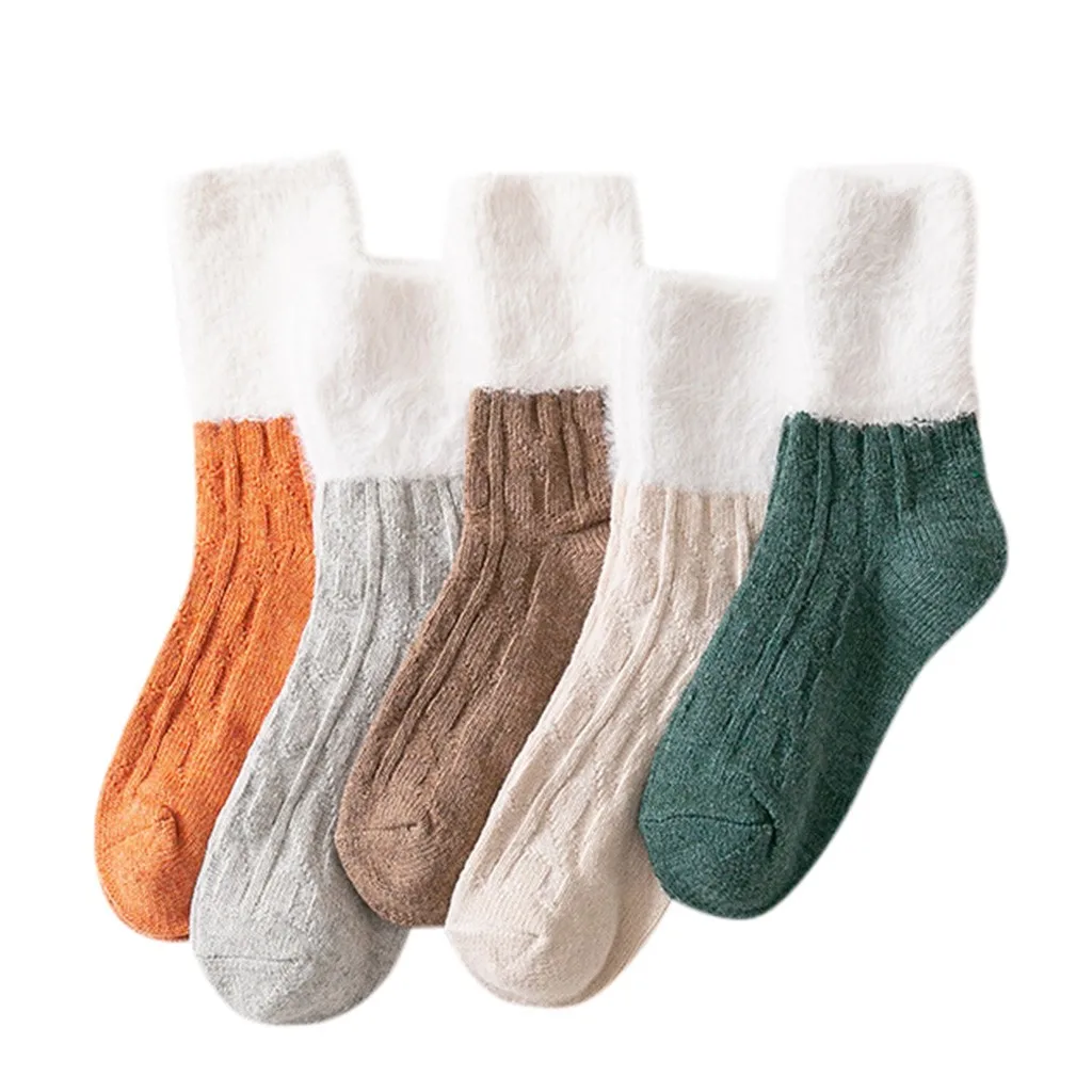 Женские забавные носки, мода, Harajuku, Осенние повседневные носки, пэтчворк, одноцветные, толстые шерстяные ворсовые носки, Calcetines Mujer