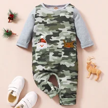 Barboteuse en coton à manches longues pour bébé garçon de 0 à 18 mois, vêtements de noël, motif Camouflage, père noël, cerf, 2021