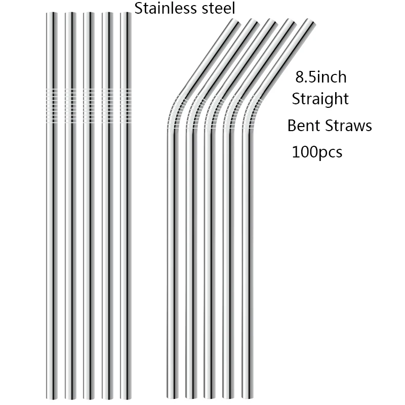 

100pcs/lot Drink Straws Bar Party Straws Reusable Wholesale Stainless Steel Drinking Tubes 215mm*6mm Straight Bent Straws