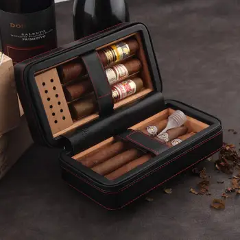 

Newest Cigar Humidor Case Cedar Wood Portable Cigar Travel Leather Humidor Box Removable Cedar Tray