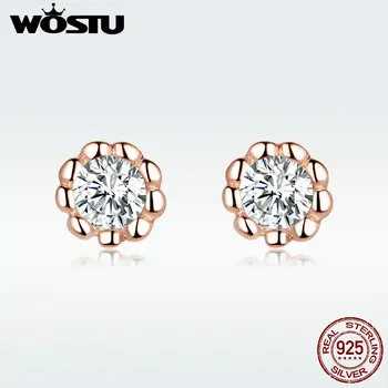 

WOSTU S925 Zircon Gentle Rose Golden Color Stud Earrings 100% Real 925 Sterling Silver Earrings Hot Fashion Jewelry Gift DAE219
