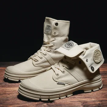 

Canvas Motocycle Boots Men Autumn Winter High-Top Combat Boots For Men Casual Luxury Military Boot Army Shoes