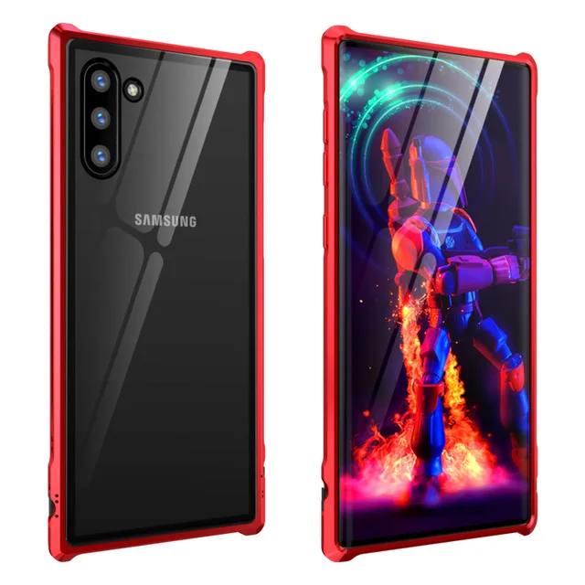 Роскошный чехол с металлической рамкой для samsung Galaxy Note 10 Plus 10+ чехол для телефона, алюминиевый бампер, прозрачная задняя крышка из закаленного стекла - Цвет: Red