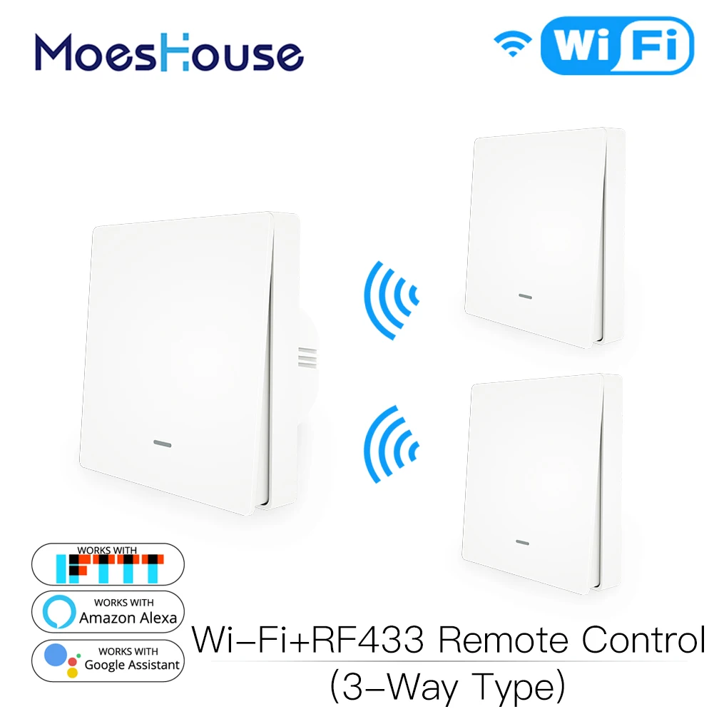 

WiFi Smart Wall Light Switch RF433 Push Button Transmitter Smart life Tuya App Remote Control Works with Alexa Google Home