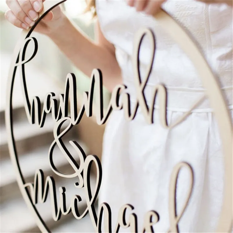 Пользовательский Свадебный знак обруч стиль круг с именем Свадебный декор фото реквизит настенный знак для невесты и жениха уникальный свадебный подарок