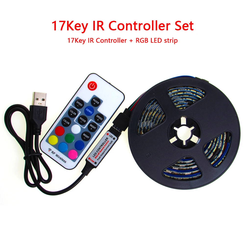 RGB LED 5 V Streifen Licht Band USB PC 5050 5 V USB Band Led-leuchten Streifen 5 V Volt RGB TV Hintergrundbeleuchtung 0,5 M- 5M Mit 17Key Controller