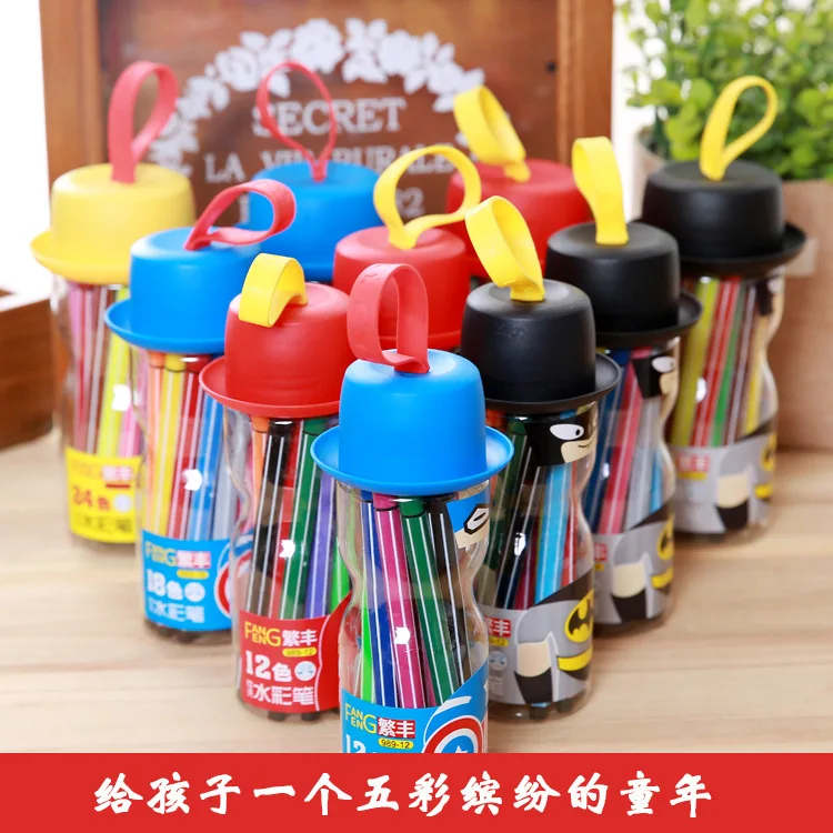 Washable Cartoon Watercolor Pen 12/24 Color Young STUDENT'S Paintbrush Set Child Drawing Kit Children Creative Prizes Sleeves