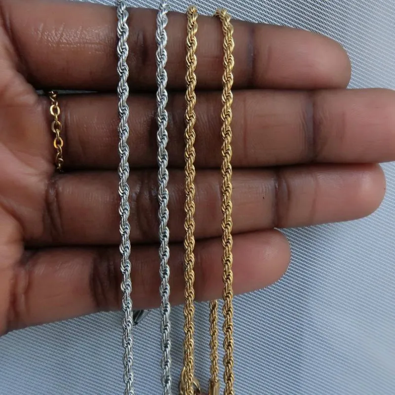 Stainless Steel Necklace Fashion Rope Chain Necklace Men 3mm Width Stainless Steel Chain Necklace For Men Jewelry Gift
