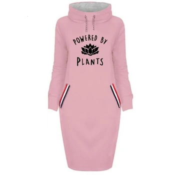 

Long High Collar Dress Powered By Plants Letters Print Hoodies For Women Hoodies Sweatshirt Femmes Women Sweatshirts