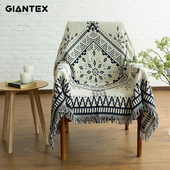 

GIANTEX Bohemia Bedspread Cotton Full Cover Soft Sofa Towel Water Ripple Tassel World Map Throw Four Seasons Sofa Cover