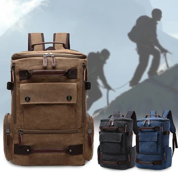 

Men Canvas Backpack Casual Large Capacity Camping Travel Bags Students Teen Laptop School Bag Multi Pocket Knapsack