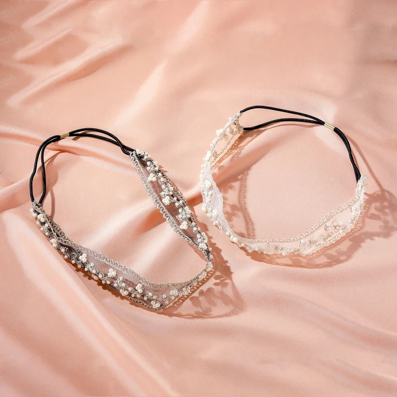 Hair Accessory Hair Headdress Jewelry Accessories Sweety Lace Headbands For Women Girls Simple Fabric Elastic Hairband Charm Simulated Pearl Hair Accessories Wide Side Hairwear