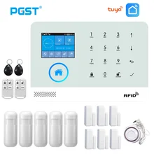 Pgst pg103 wifi gsm sistema de alarme sem fio do assaltante sistema segurança em casa com cartão rfid sensor movimento app controle remoto